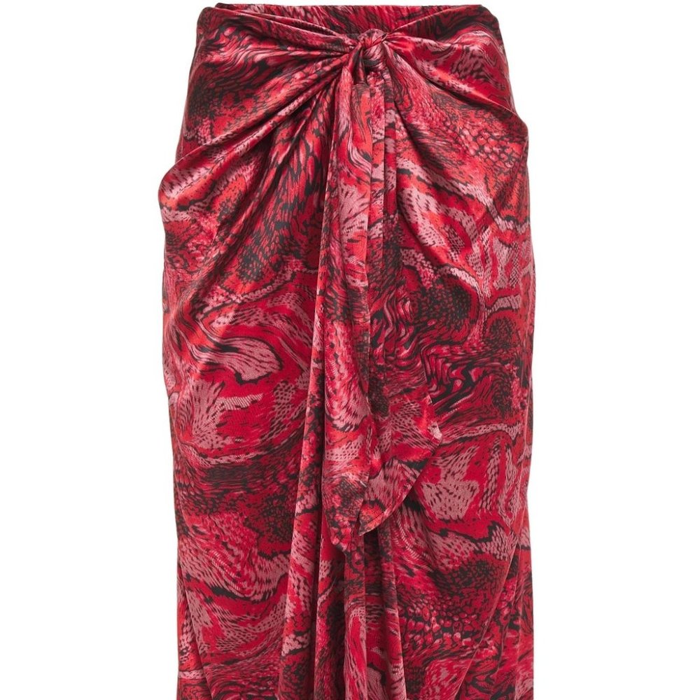 Tie-front printed stretch-silk satin midi skirt from Ganni - Picture 3 of 12